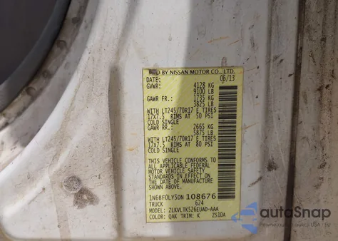 2013 Nissan Nv Cargo Nv2500 Hd Sv V6 from USA, damaged, VIN 1N6BF0LY5DN108676